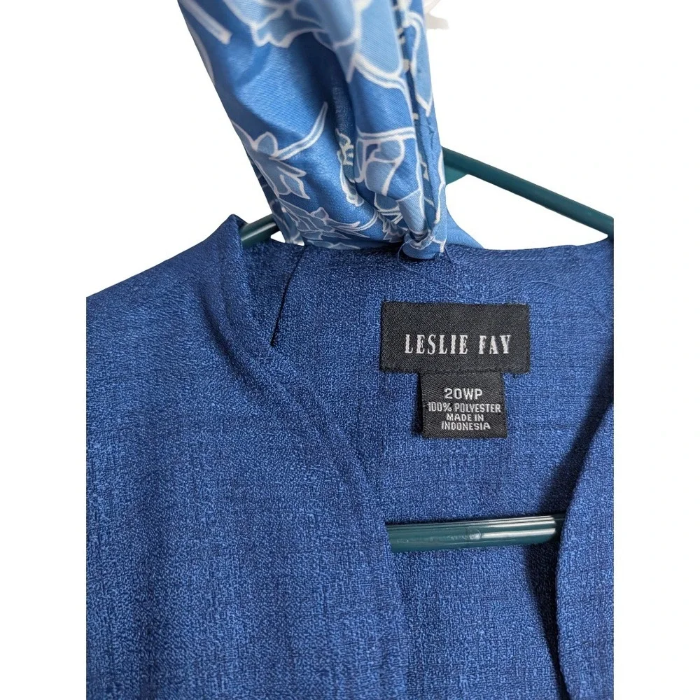 Leslie Fay Blazer Womens 20WP Blue 3/4 Sleeve Button Front Scarf Included NWT AC